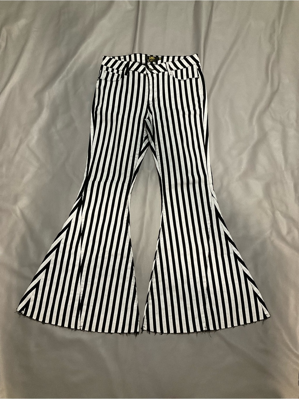 L&B Black & White Vertical Stripe Flare Jeans